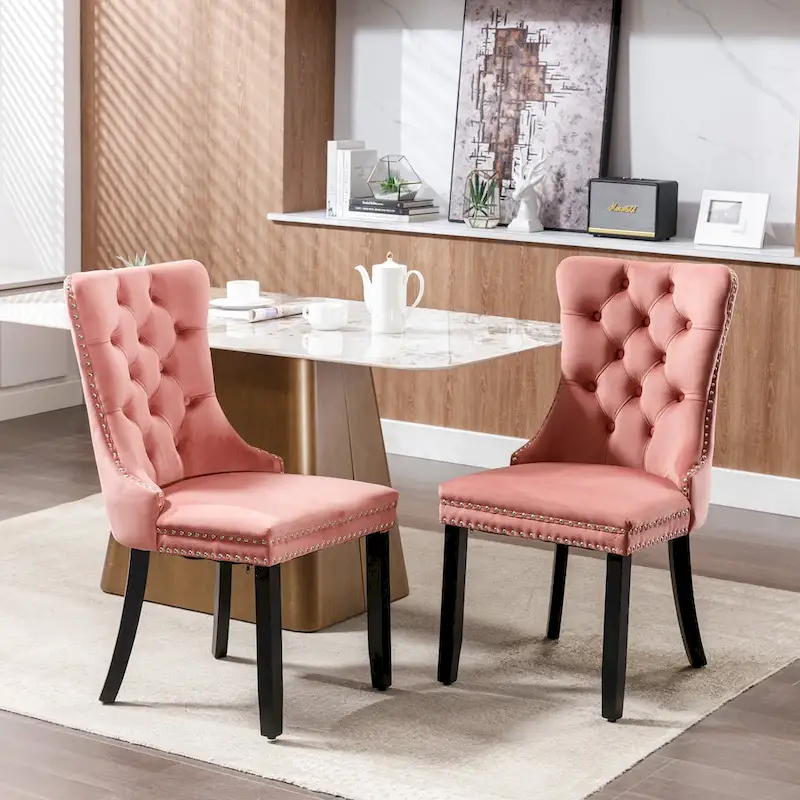 Set of 2 Modern High-End Tufted Solid Wood Upholstered Dining Chair with Nailhead Trim