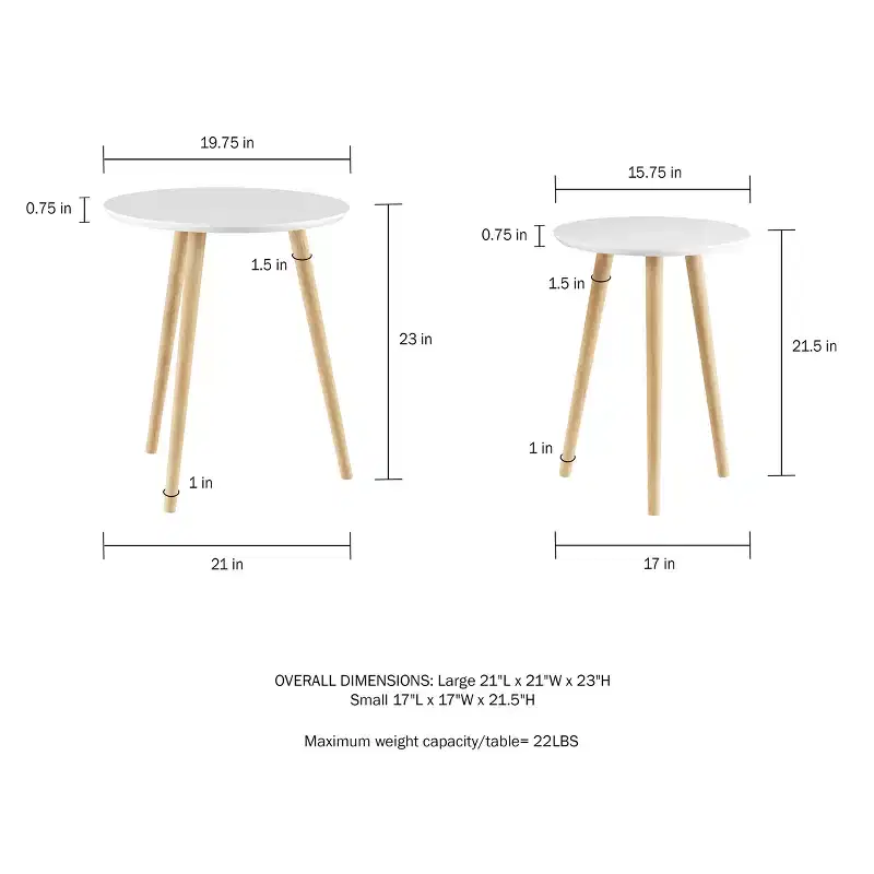 Lavish Home Set of 2 Nesting Side Tables, White