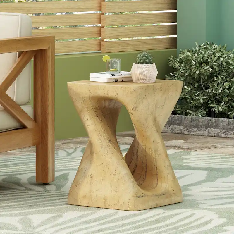 MGO Twist Shape Side Table, Wood-like Texture