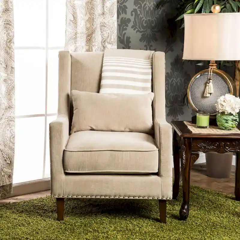 Modern Flannel Upholstered Chair with Rivet Accents
