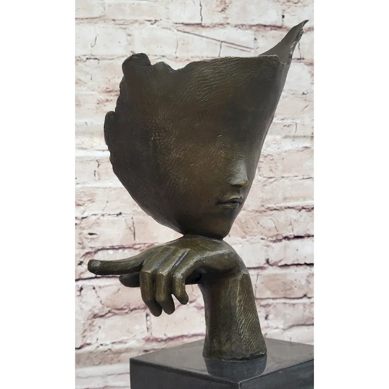Dali Face Mask Floating Head Bronze Statue Sculpture Surreal Art 15 Inches X 12 Inches