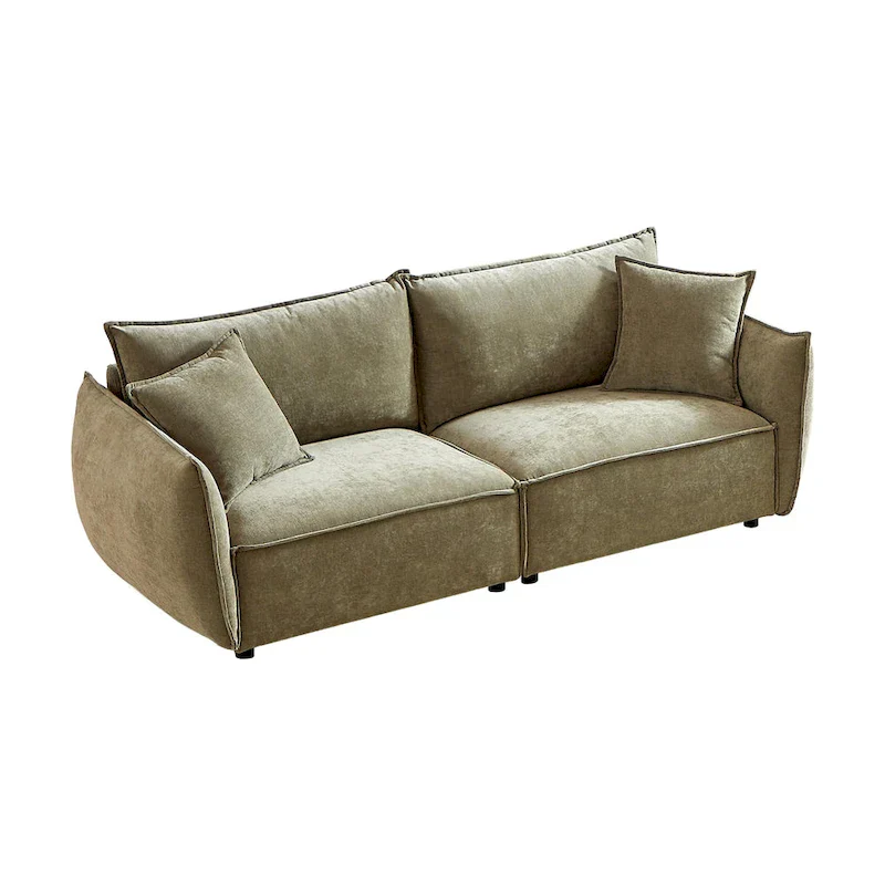 Light Green 88 Chenille 3-Seater Sofa with 2 Extra Pillows and Thickly Padded Seat
