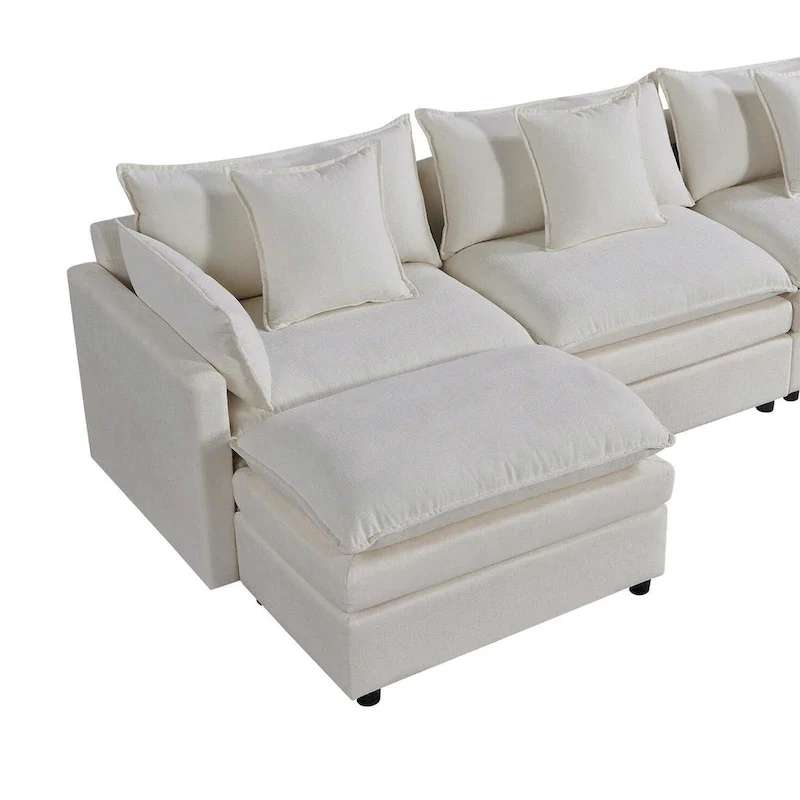 Spacious 142.52 U-Shaped Chenille Sectional Sofa with Double Cushions, Convertible Chaise and Ottomans