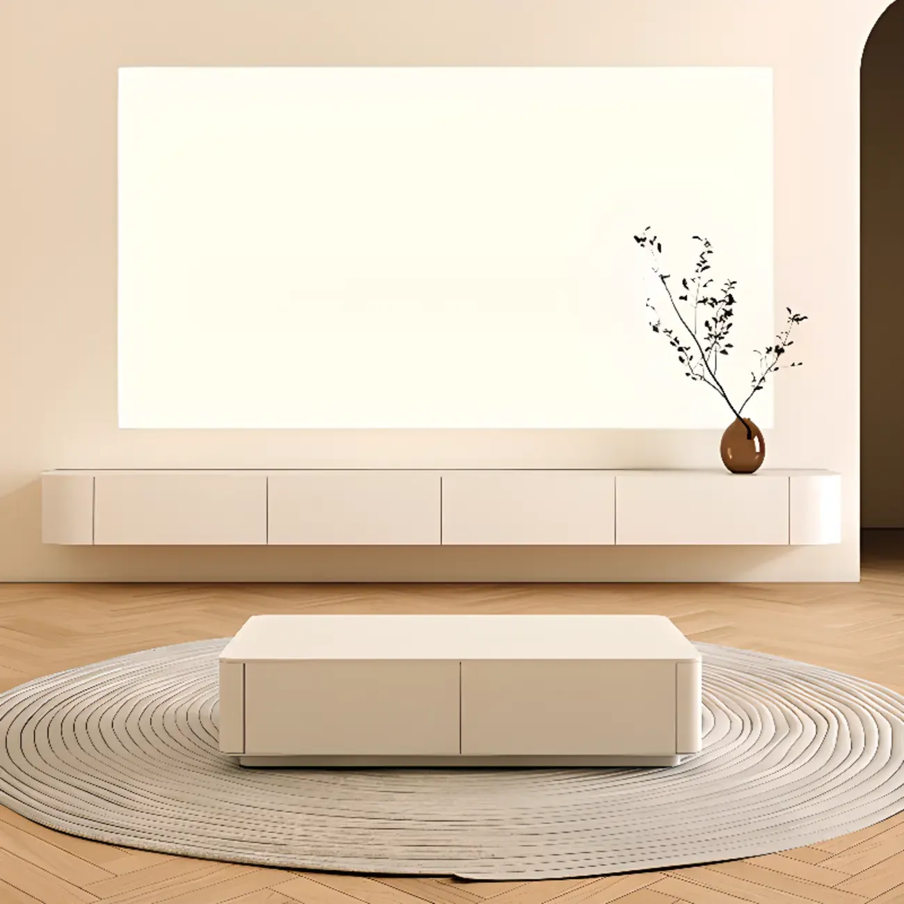 Minimalist Wooden White Floating Cabinet TV Stand