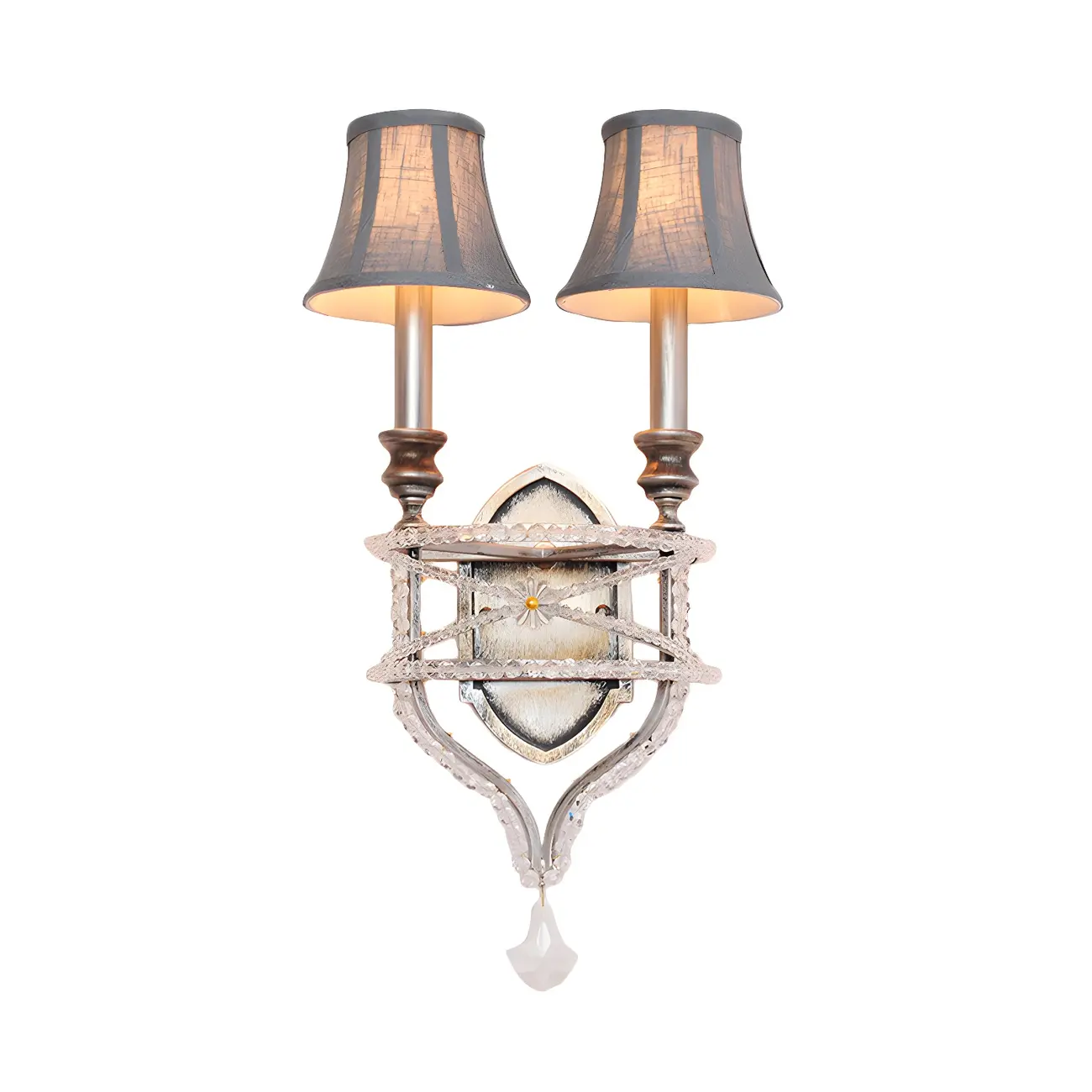 2 Lights Graceful Crystal Wall Sconce with Fabric Shade & LED