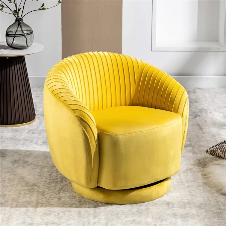 US Pride Furniture Contemporary Velvet Swivel Barrel Chair with 360 Spin Capability Round Accent One-Seater Sofa
