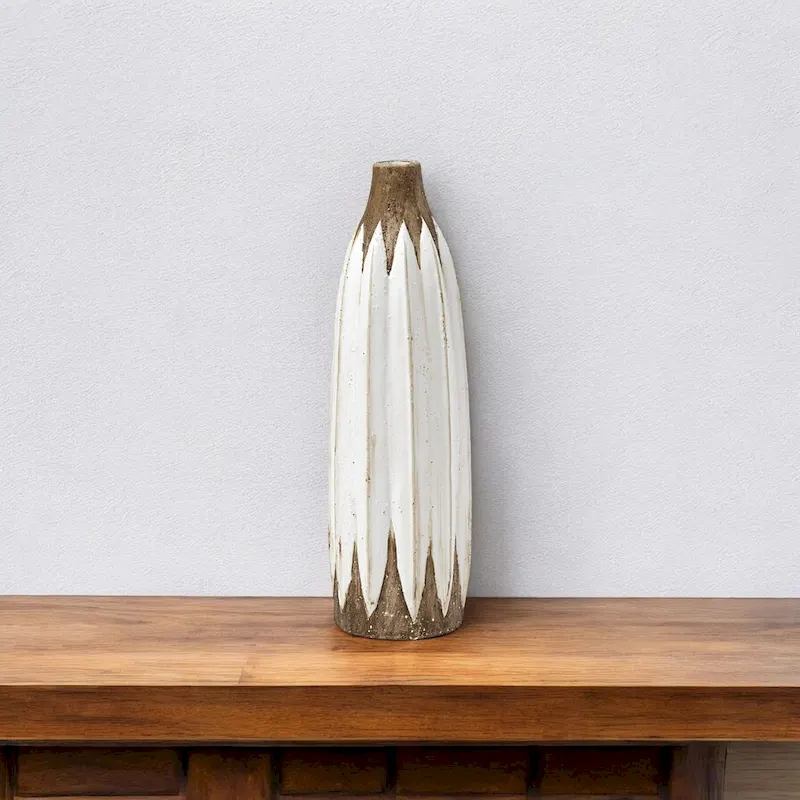 HomeRoots 14  Brown And White Abstract Cylinder Ceramic Table Vase