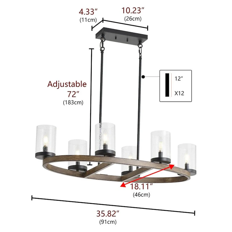 6-Lights Creative Modern Glass Shape Round Dimmable Chandelier - 35.8 D10.2 W72 H (Adjustable)