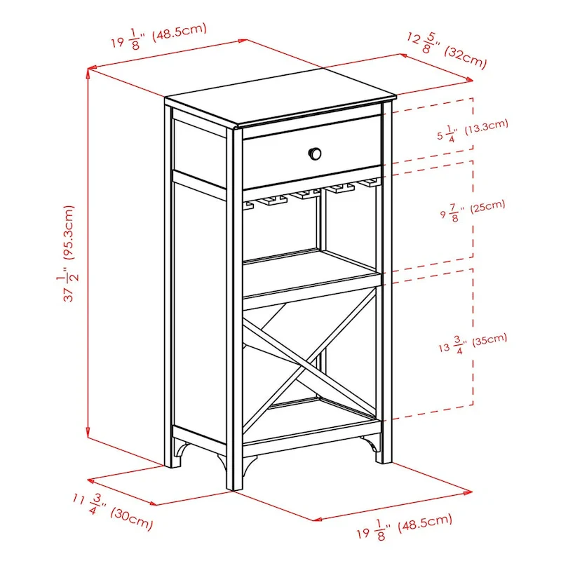 Ancona Wine Cabinet, Espresso - 19.09 x 12.6 x 37.52 inches