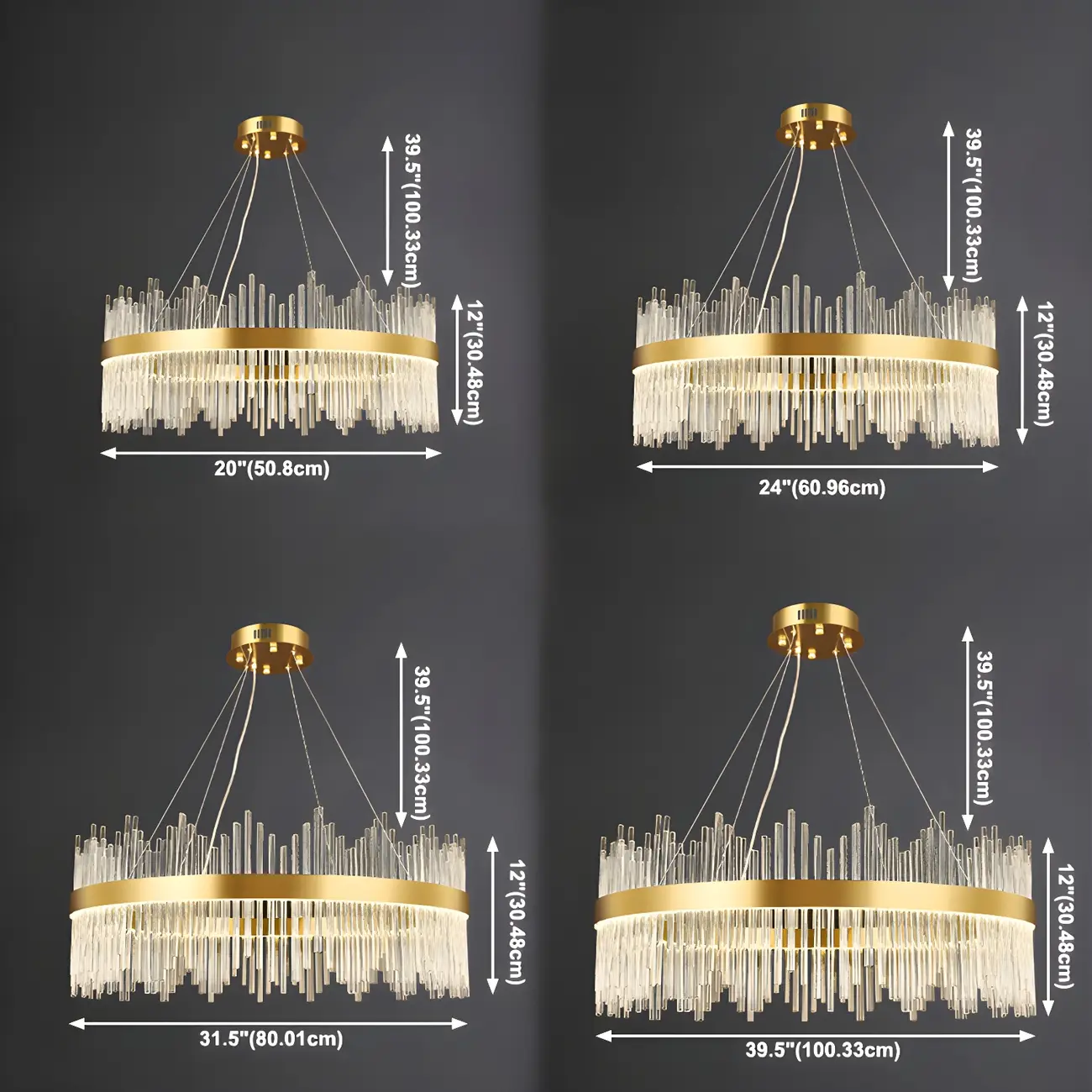 Modern Dimmable Crystal Chandelier Round Gold LED Light