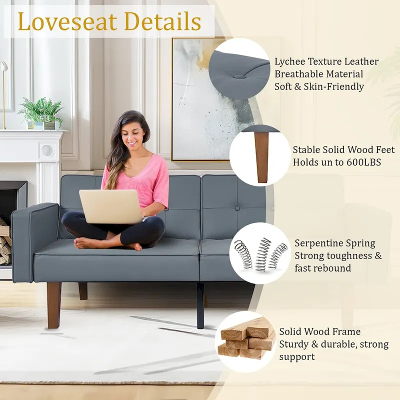 68 in. Soft Convertible Sofa Bed with Adjustable Backrest and Solid Wood Legs