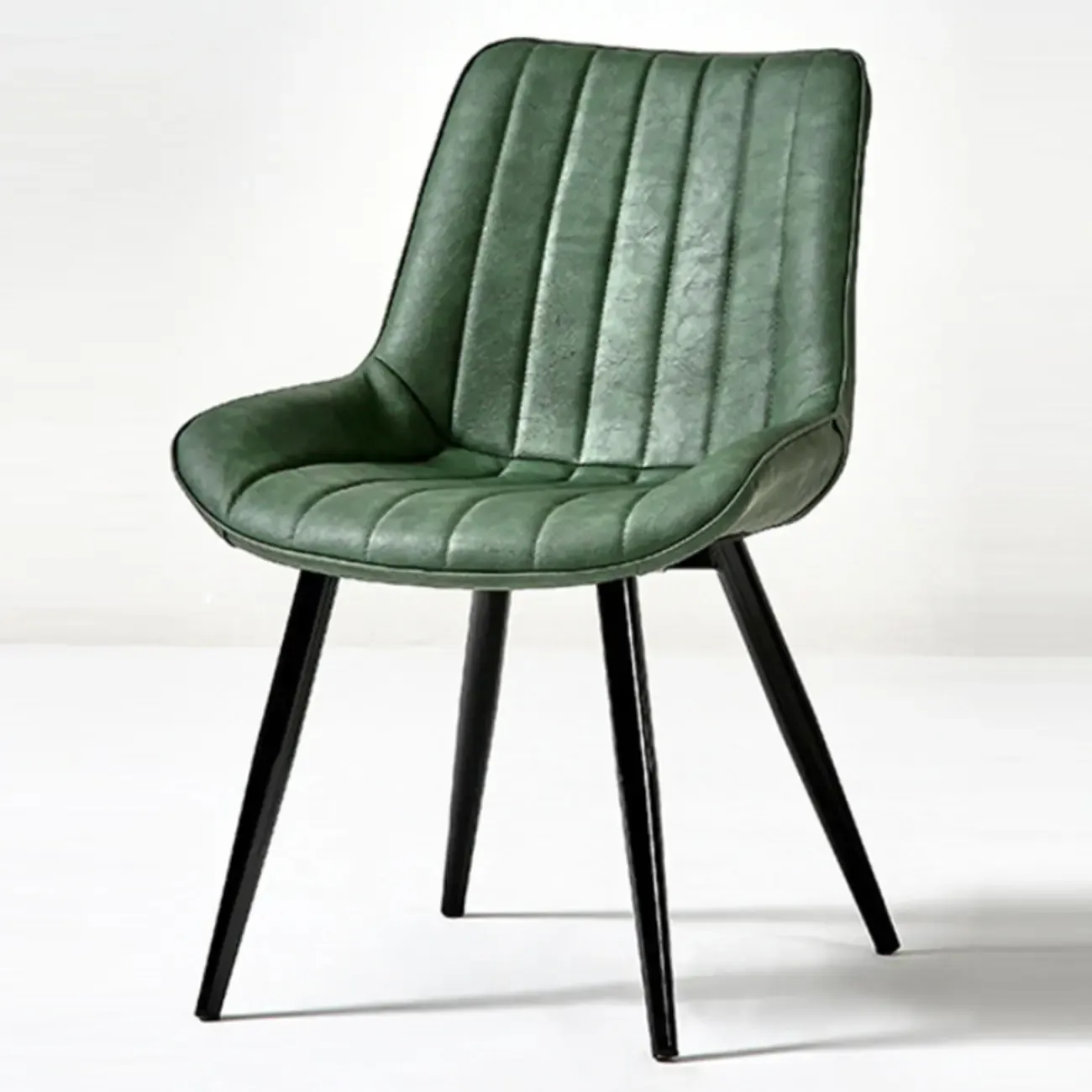 Simple Upholstered Leather Dining Chair Solid Back Metal Legs