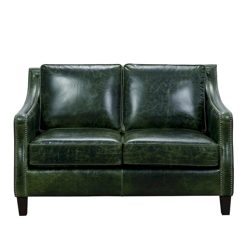 Essex Distressed Green Top Grain Leather Loveseat