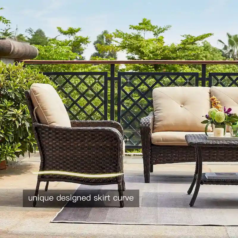 Pocassy 4-Piece Patio Wicker Conversation Sofa Set