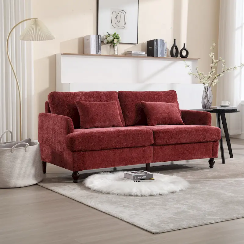 Red 68.9 Chenille 2-Seater Sofa with Detachable Cushions