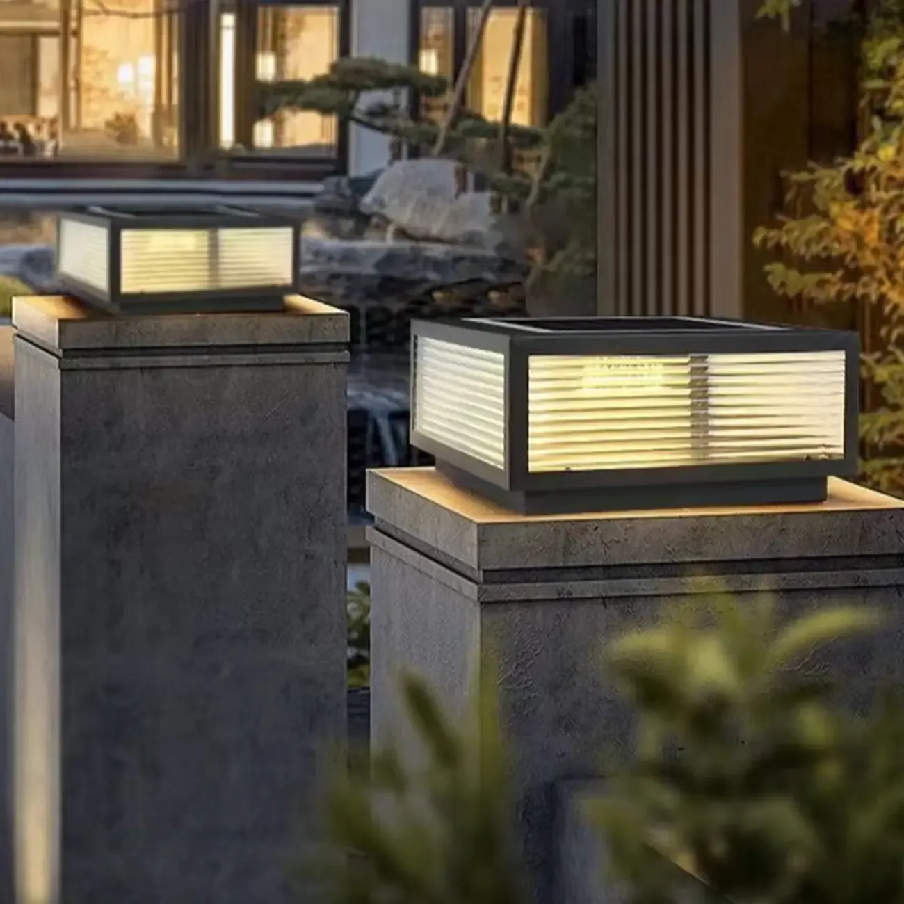Modern Simple Square Black Solar Ourdoor Post Lights