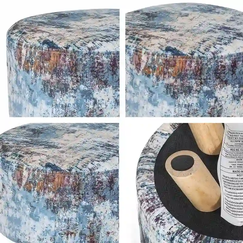 Adeco Modern Round Padded Upholstered Ottoman Footrest Stool