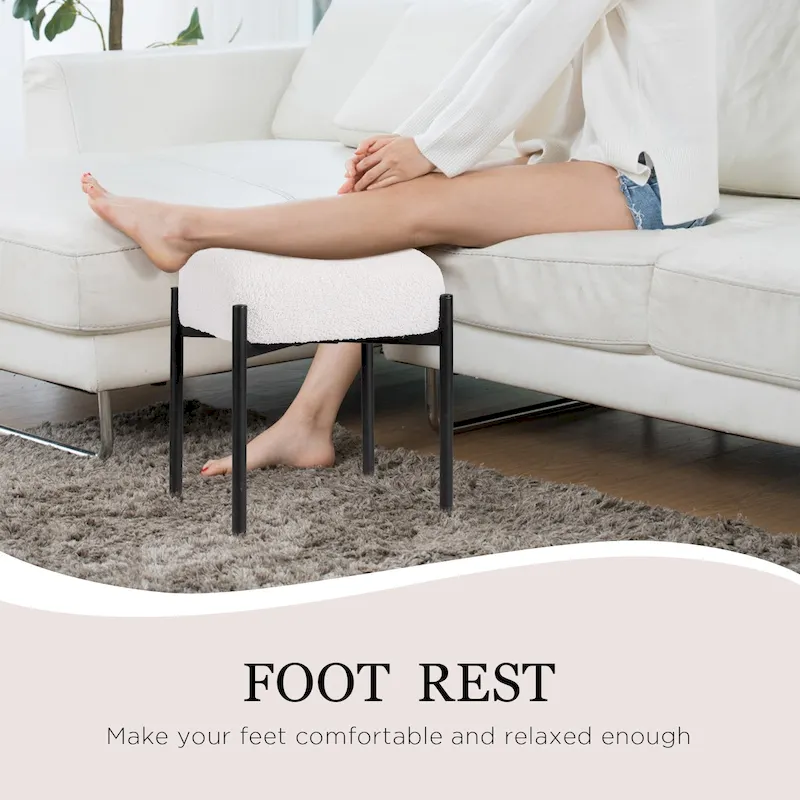 Faux Teddy Fur Round Vanity Stool, Ottoman Foot Stool