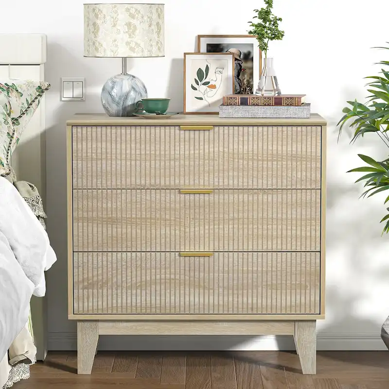Anmytek Modern 3-Drawer Dresser Wood Chest of Drawers Storage Cabinet for Bedroom