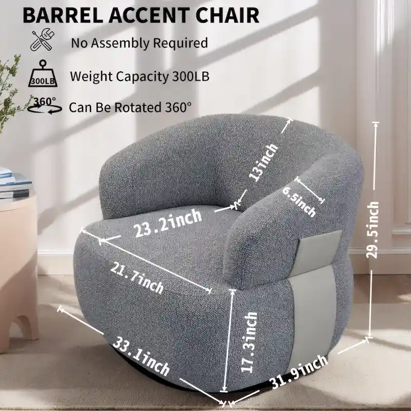 33W 360 Swivel Modern Barrel Chair Accent Chair Set of 2