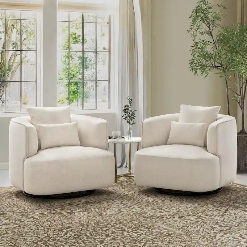 LUE BONA 2 Set Swivel Accent Armchair Fabric Blend, Modern Barrel Living Room Sofa Chair - 32.7 W x 32.7 D x 26.8 H