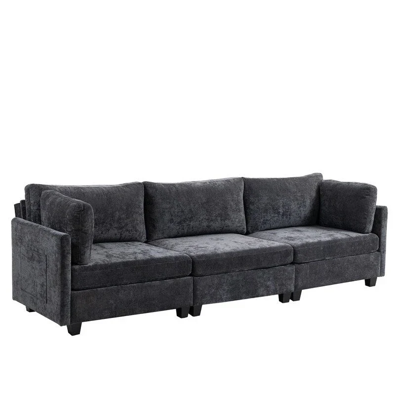 111.42  Chenille Upholstered Three Seater Sofa