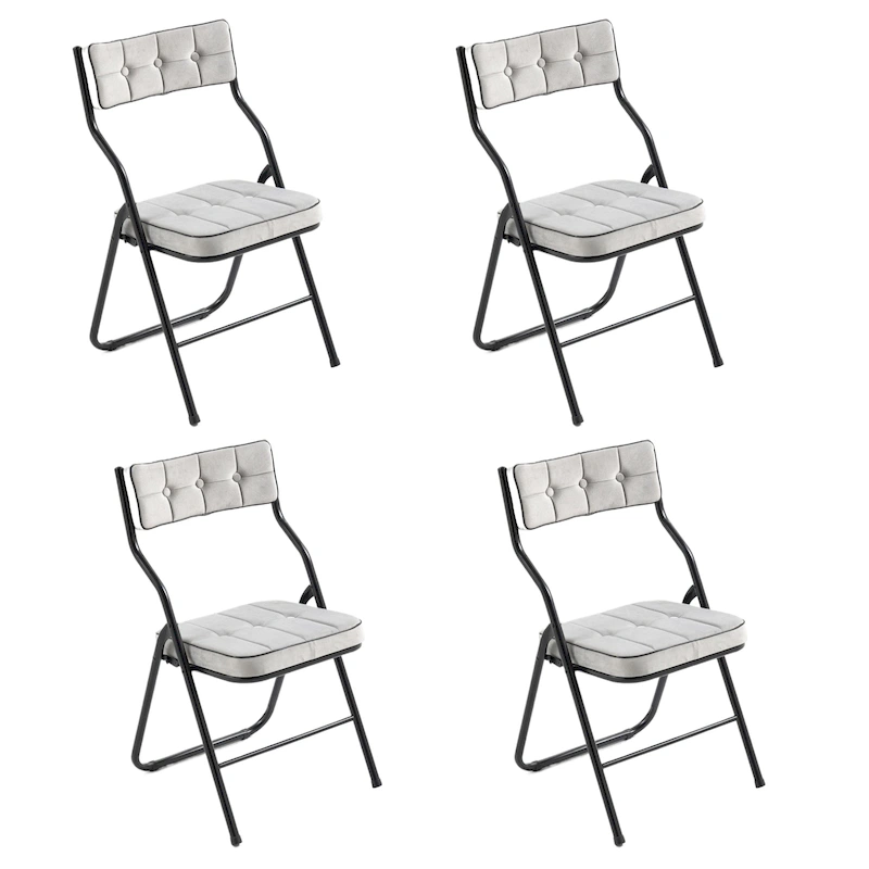 Velvet Upholstered Steel Tufted Folding Dining Chairs(set of 4)