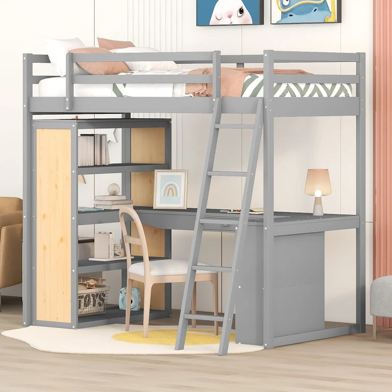Loft Bed with Desk and Shelves