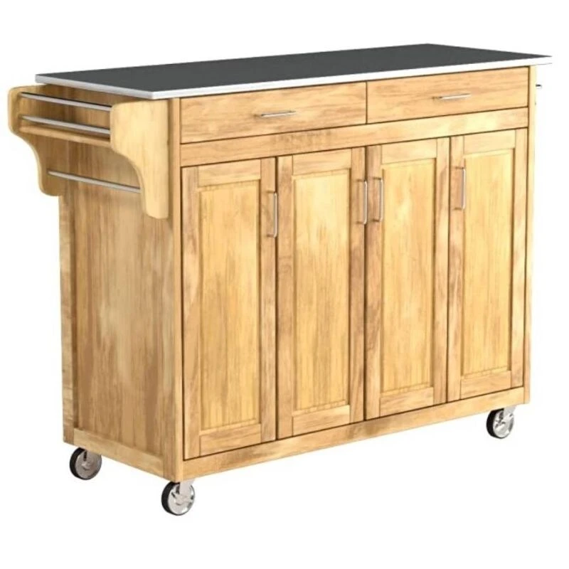 Stainless Steel Top Wooden Kitchen Cart Island with Casters - 48-3/4-inch W *17-3/4-inch * D35-inch H