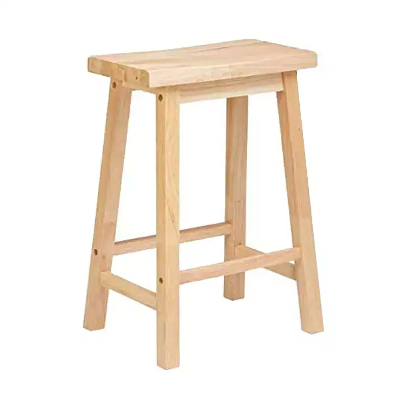 Wood Classic Saddle Seat 24'' Kitchen Bar Counter Stool with Backless Seat & 4 Square Legs, for Homes, Dining Spaces, and Bars, Natural (5 Pack)