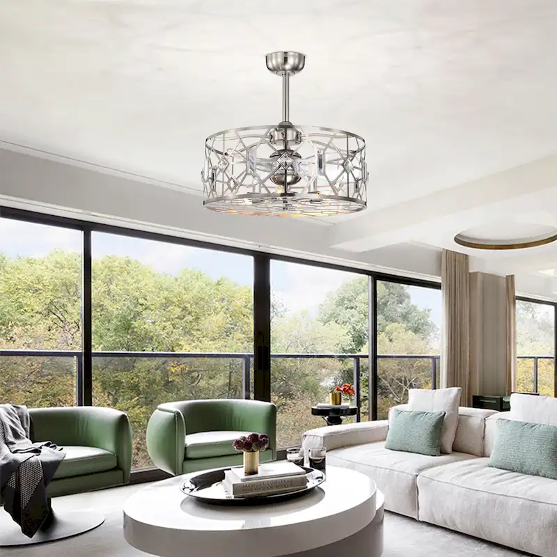 Gio 24 Ince Satin Nickel Finish Glam-Modern Style Crystal Lighted Ceiling Fandelier with Remote