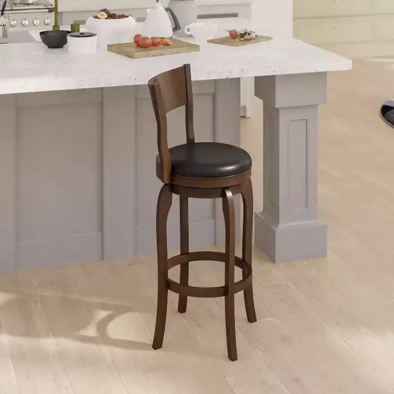 Emma and Oliver Classic Pub Style Swivel Wooden Barstool with Padded Faux Leather Seat