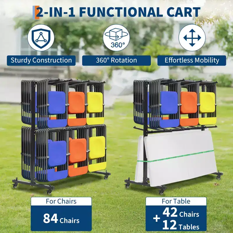 Folding Chair Rack, Heavy-Duty Folding Chair Rack and Table Cart