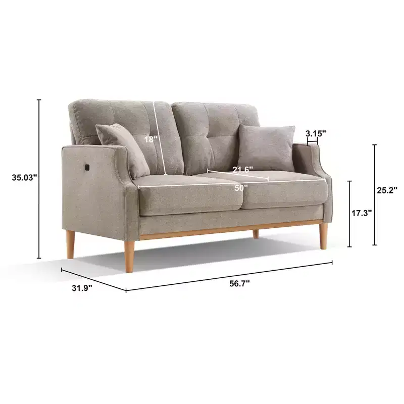 GDFStudio Camain 56.7 Waterproof Button Tufted 2 Seater Sofa with Wood Legs