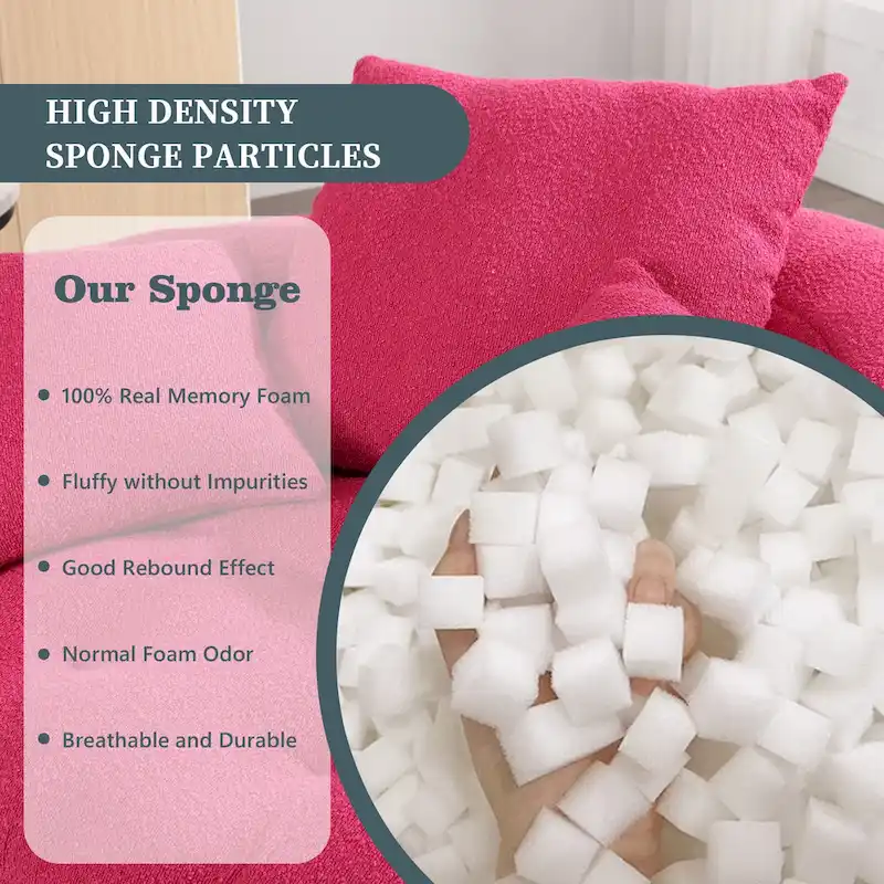 Boucle Upholstered Tufted Barrel Accent Living Room Chair With Toss Pillows