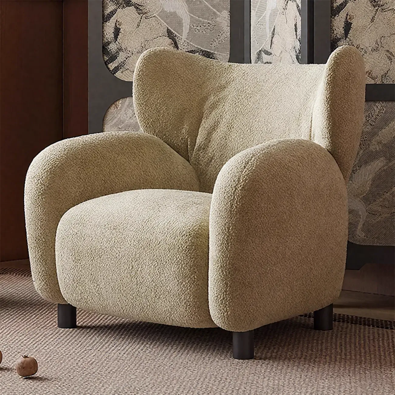 Modern Chenille Fabric Wingback Accent Chair with Arms