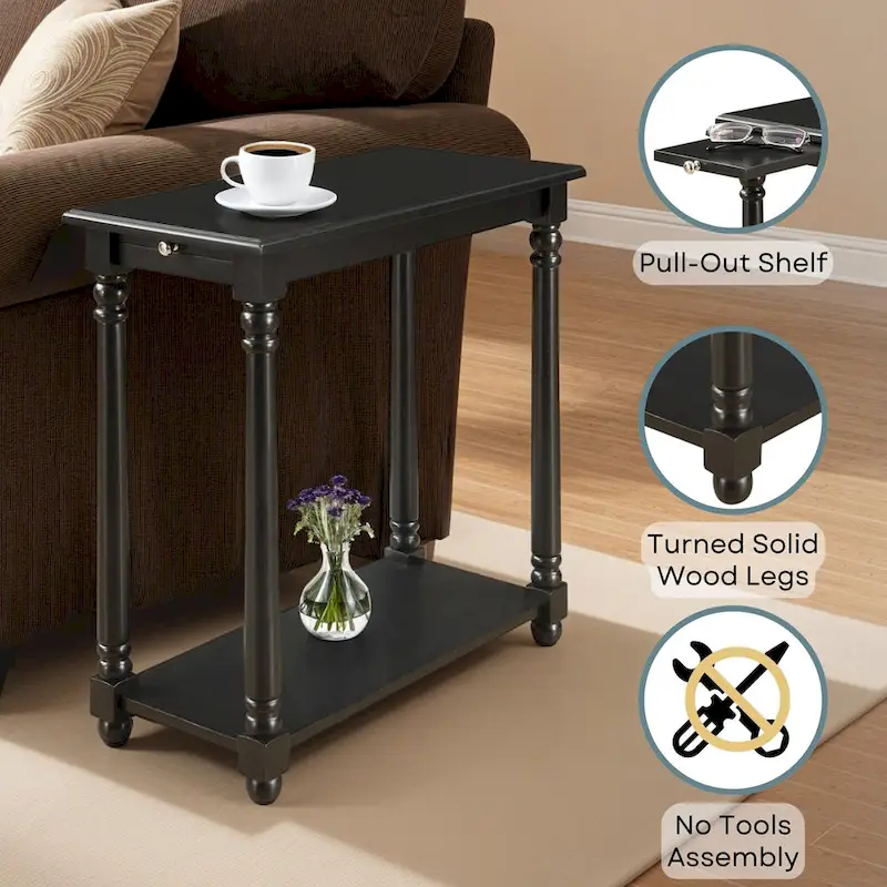 Convenience Concepts French Country Regent Chairside End Table with Pull-Out Shelf