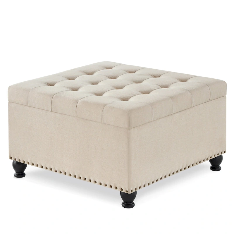 Large Square Storage Ottoman with Wooden Legs