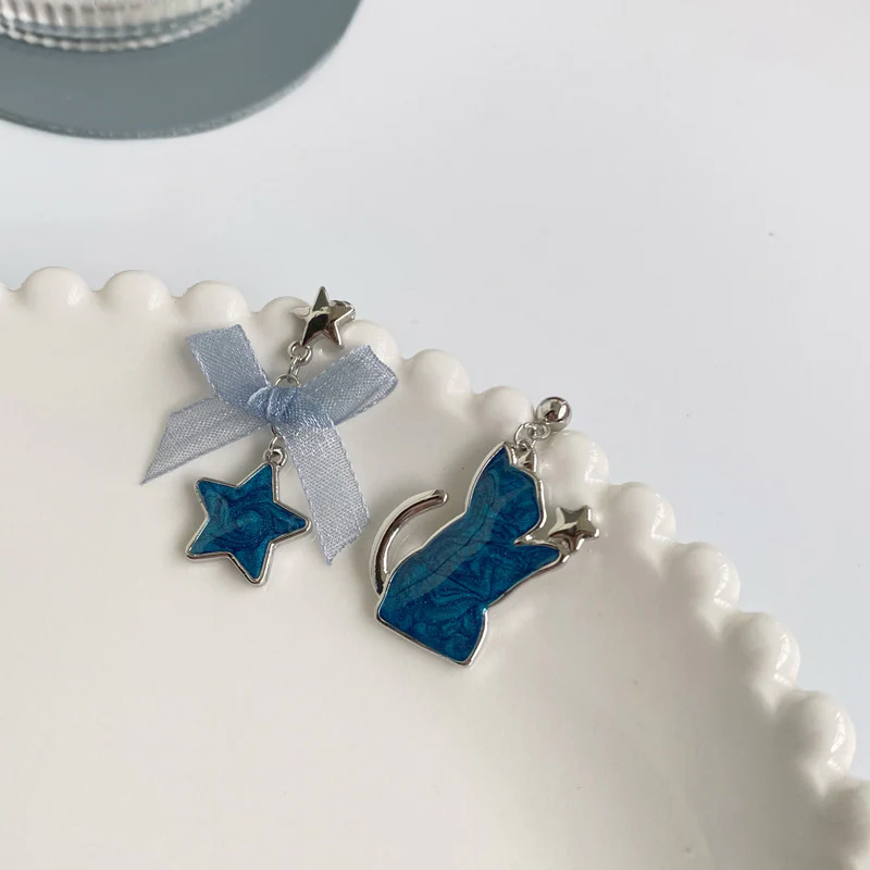 Luninana Clip-on Earrings - Marble Blue Cat Earrings YBY042