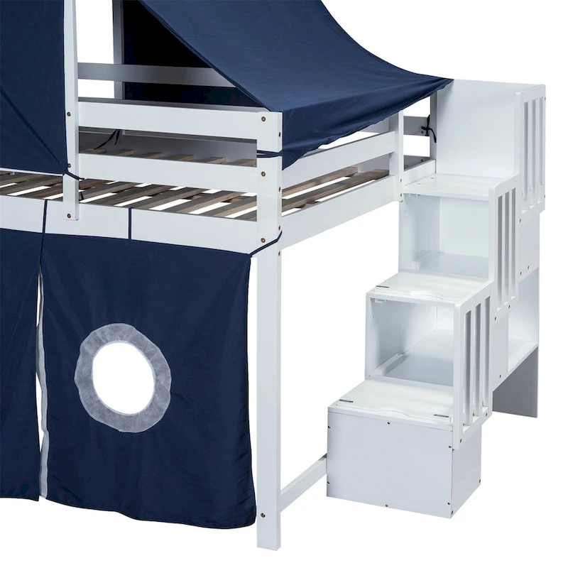Merax Full/Twin Loft Bed with Tent and Tower