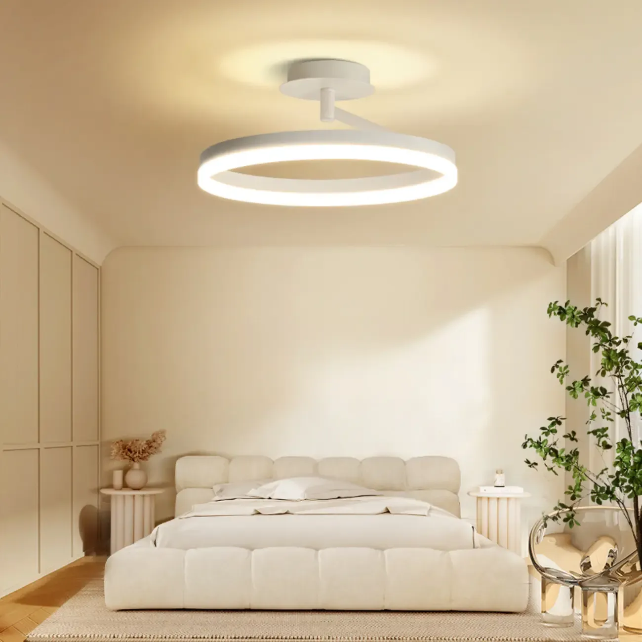 Dimmable Circular LED Semi Flush Ceiling Light for Bedroom