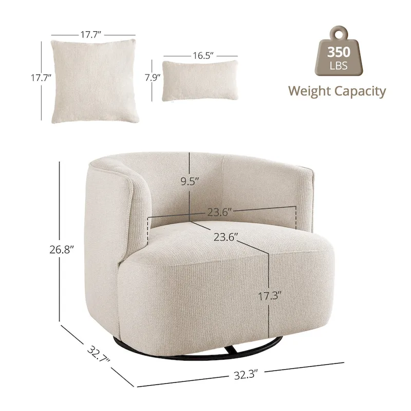 LUE BONA 2 Set Swivel Accent Armchair Fabric Blend, Modern Barrel Living Room Sofa Chair - 32.7  W x 32.7  D x 26.8  H