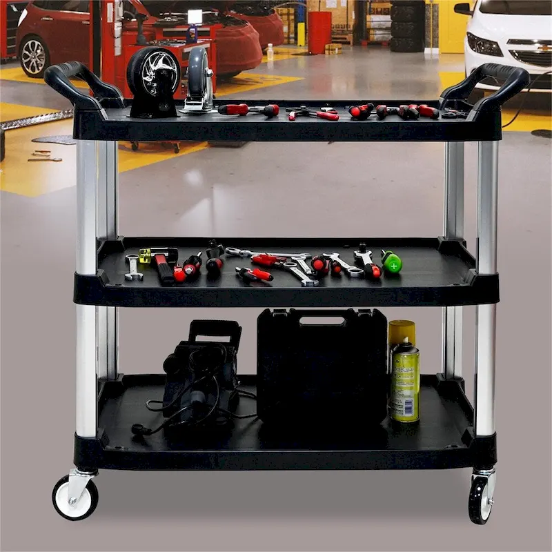 3 Layer Thickened Plastic Mobile Kitchen Cart with Metal Frame