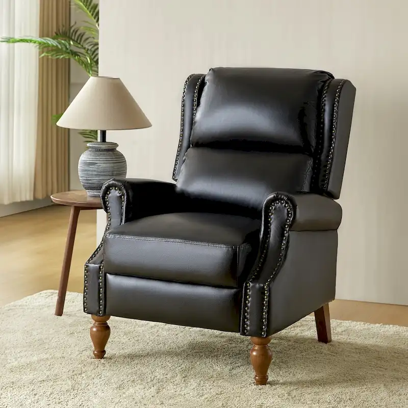 Terri Traditional Vegan Leather Manual Push Back Recliner by HULALA HOME