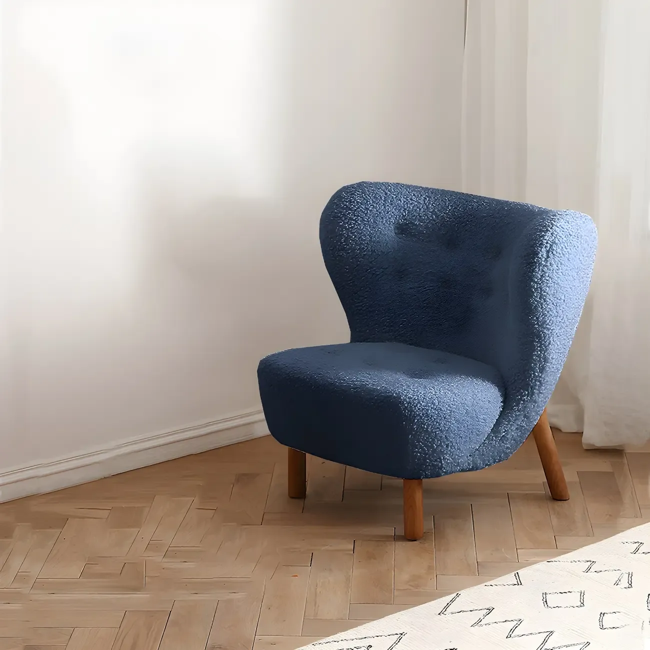 Mid-Century Modern Flannel Accent Chair in Off-White