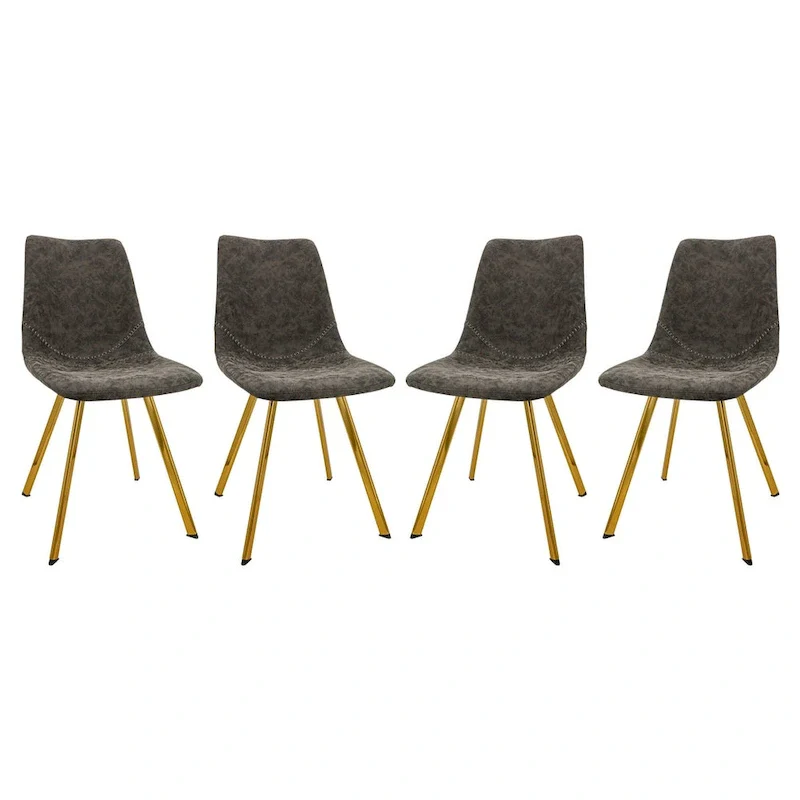 Markley Leather Dining Chair Set of 4 With Gold Metal Legs Modern Accent Side Chair