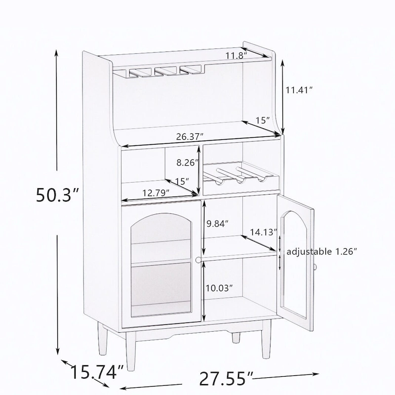 Living Room Wine Cabinet with Removable Wine Rack and Wine Glass Rack - 27.56L * 15.75W * 50.39H