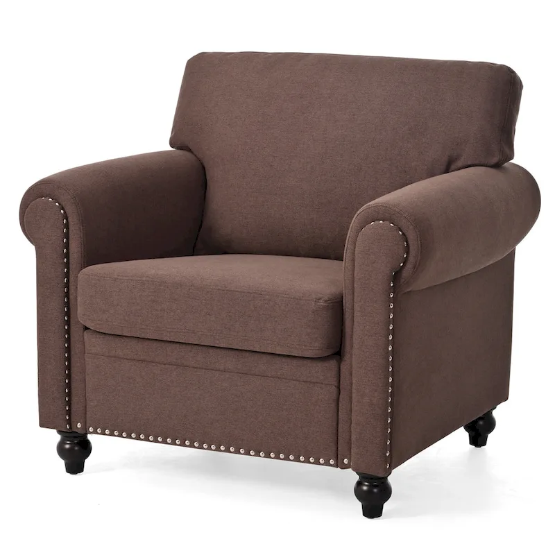 Brown 37.4  Accent Chair with Nailheads