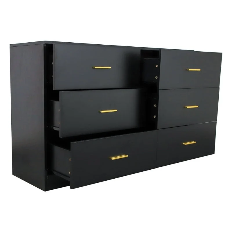 Black 6-Drawer Dresser - Particle Board - Waterproof Surface
