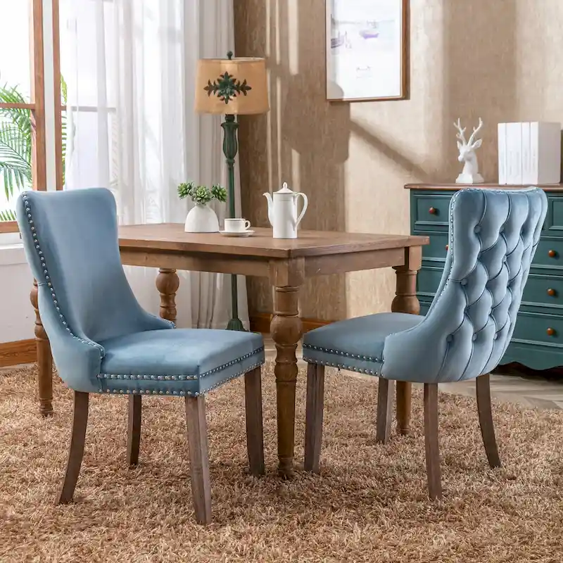 Wing-Back Dining Chair with Backstitching Nailhead Trim